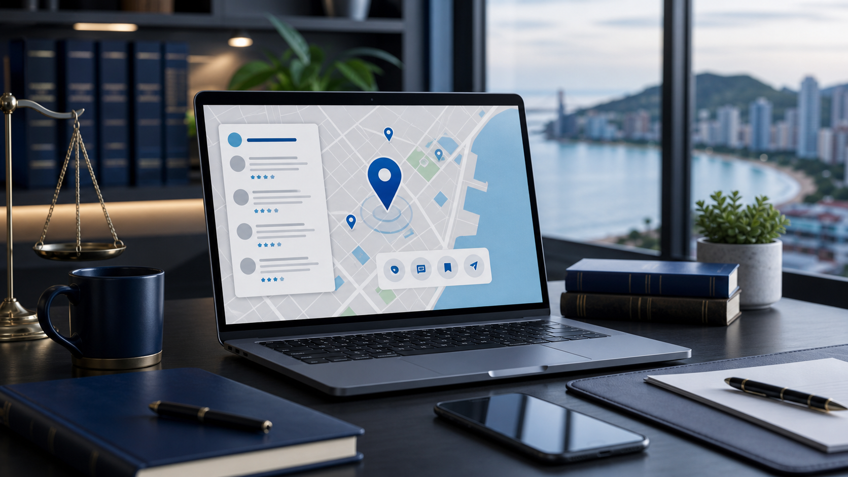 Imagem sobre SEO local para advogados em Vila Velha com mapa e presença digital