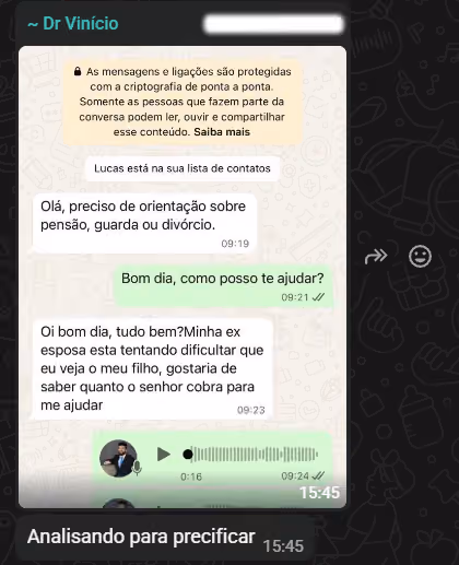 Print 5 de conversa no WhatsApp sobre contratos fechados pelo escritório