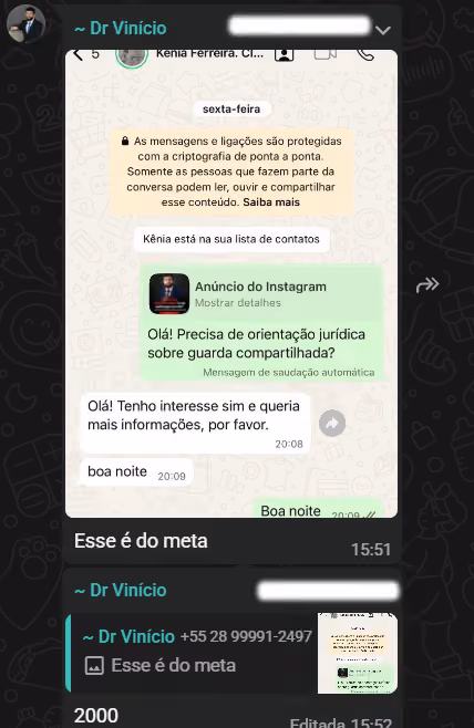 Print 4 de conversa no WhatsApp sobre contratos fechados pelo escritório