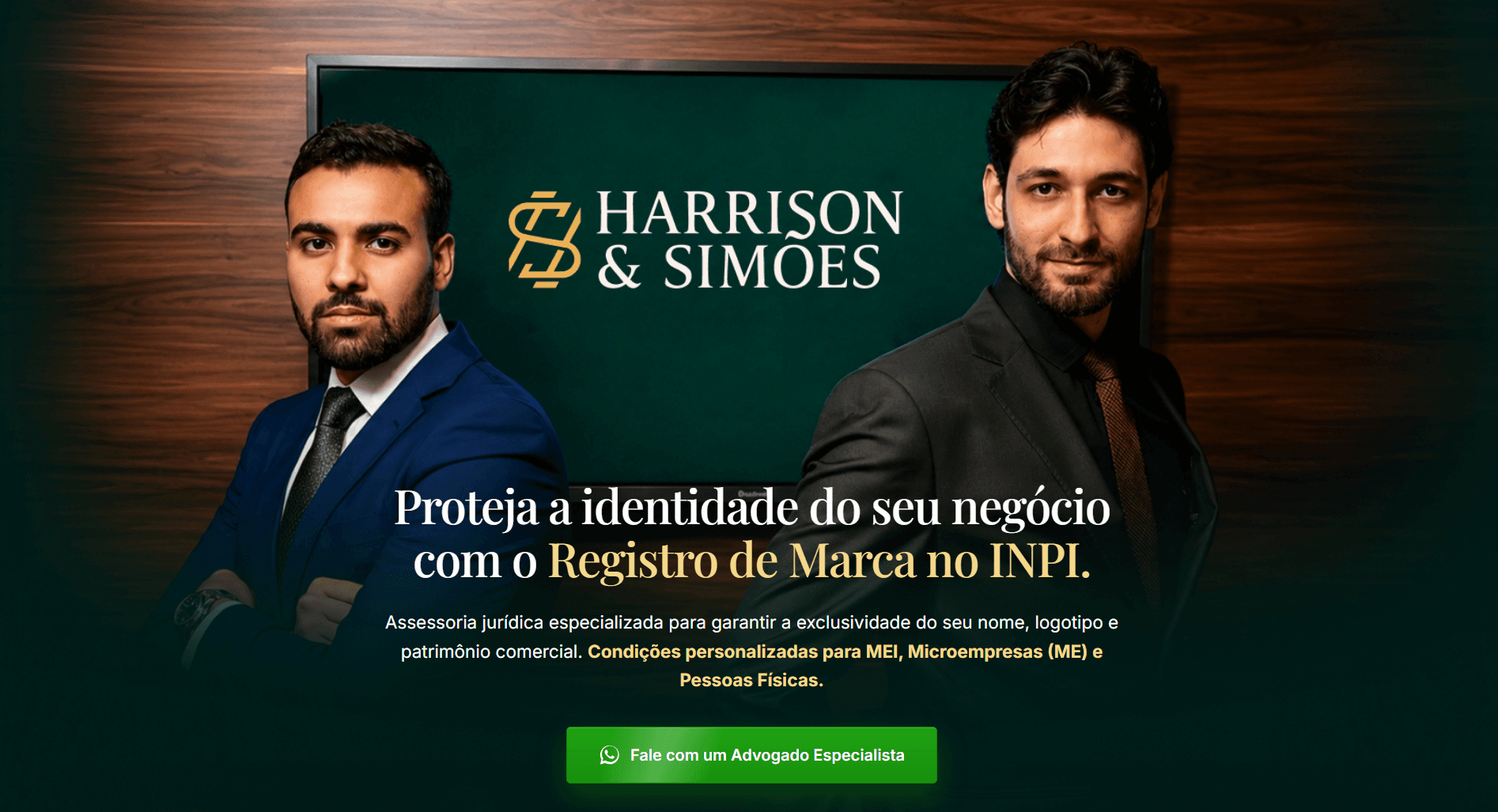 Landing page do escritório Harrison & Simões