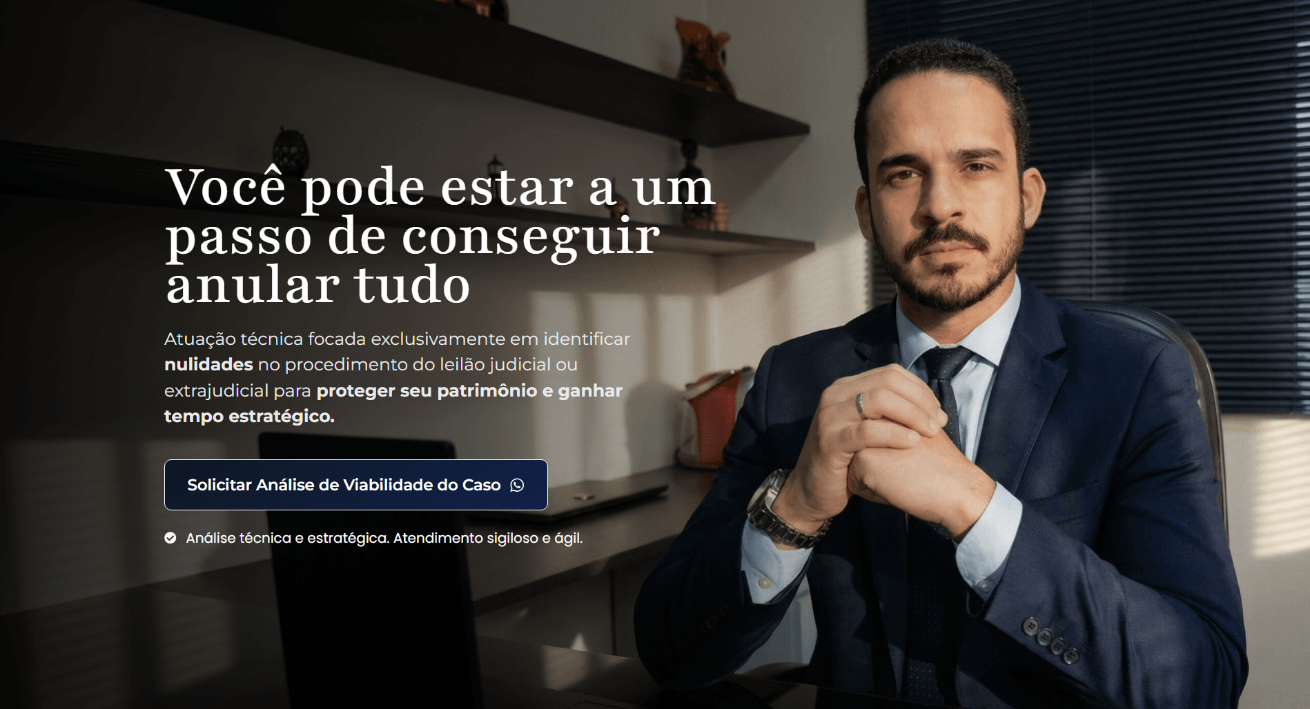 Landing page de análise de leilão jurídico