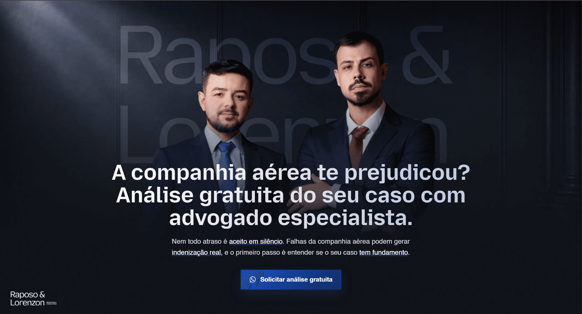Landing page do escritório Raposo & Lorenzon