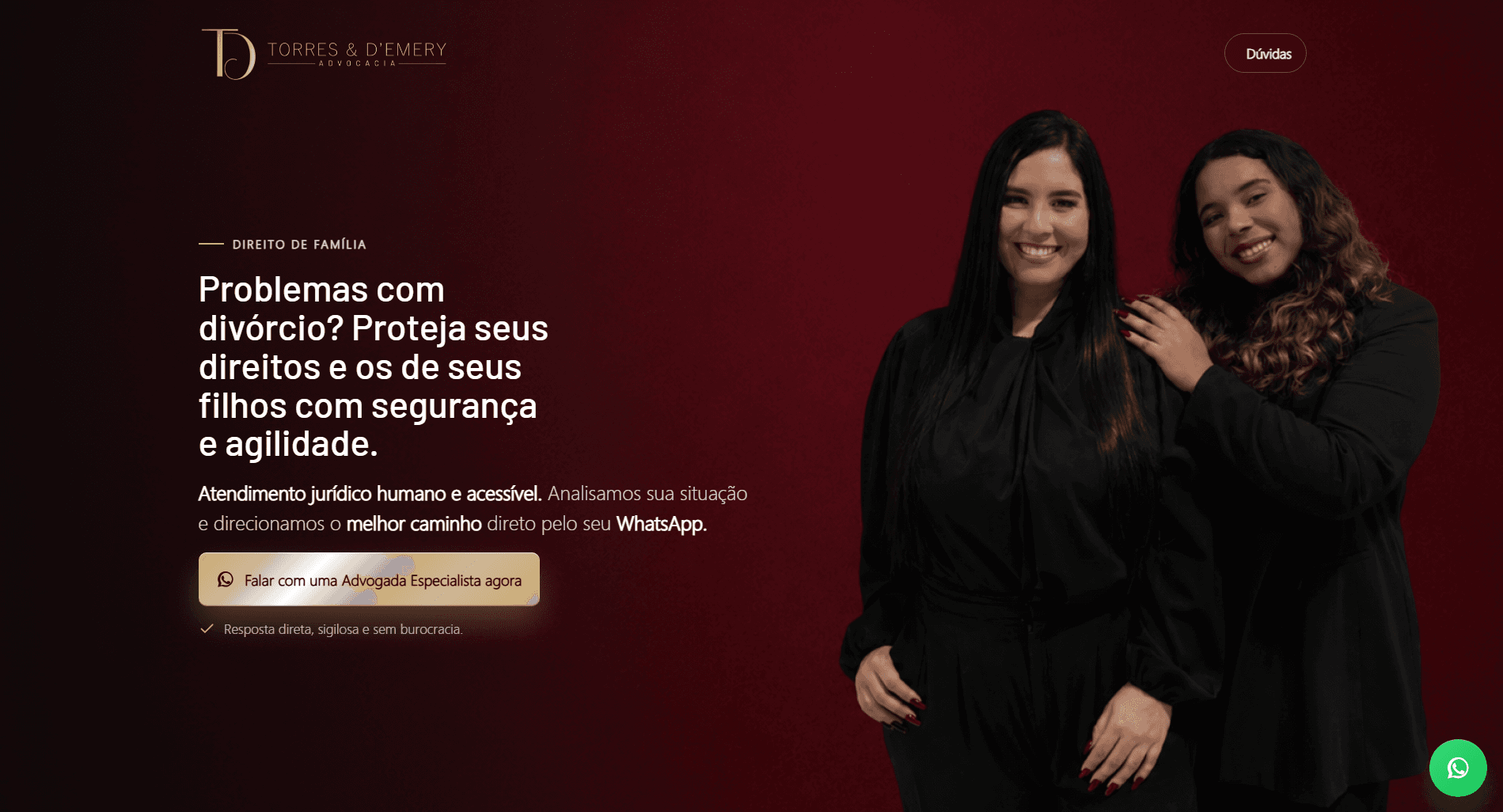 Landing page do escritório Torres & D'emery